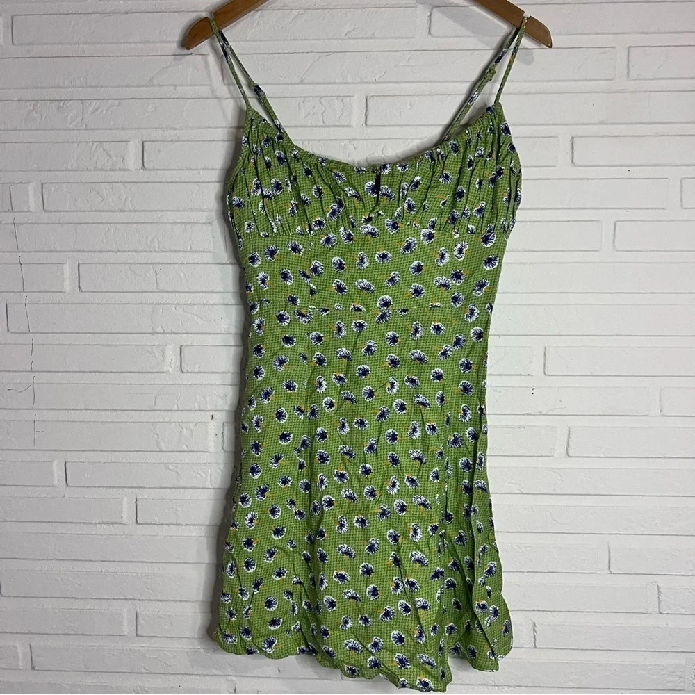 BDG Urban Outfitters Green Kamaryn Tie Front Floral Mini Dress, Women’s Small